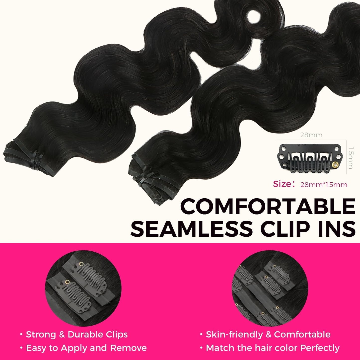 Lashey Seamless Clip in Hair Extensions Remy Human Hair Extensions, 110g 7pcs Body Wave Natural Black Clip in Hair Extensions Real Soft Human Hair Natural Black Human Hair Extensions 14 Inch