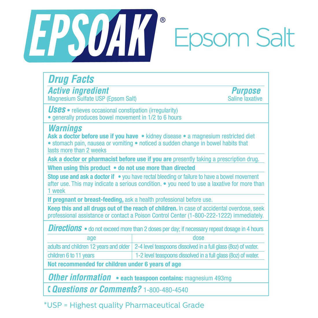 Epsoak Epsom Salt 10 lb. Magnesium Sulfate USP. Resealable Epsom Salt Bag Unscented, Made in The USA, Cruelty-Free Certified