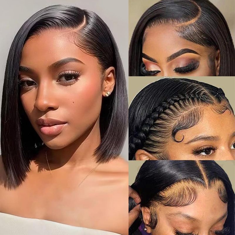 Human Hair Bob Wig - 13x6 Lace Front, 180% Density, 10 Inch for Black Women