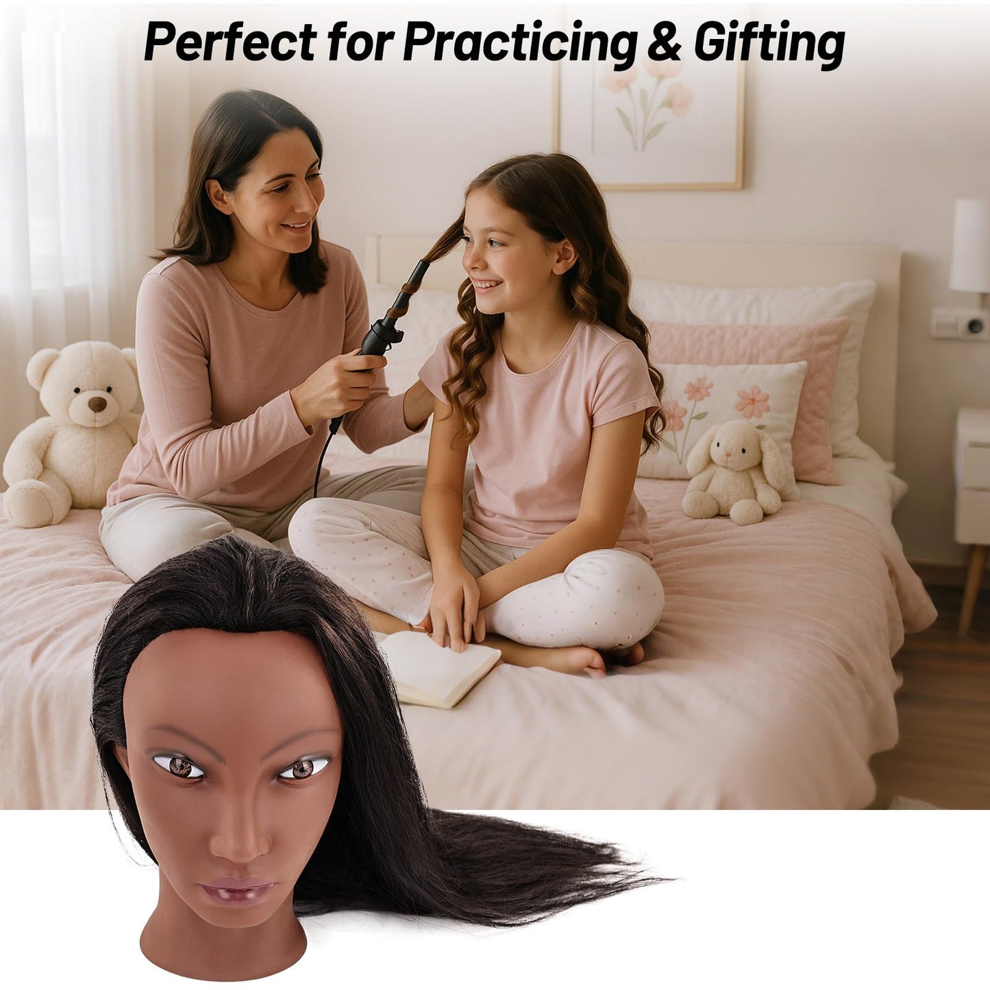 Yekavo 20" Afro Mannequin Head Human Hair with Tripod Stand, 90% Real Hair Cosmetology Black Manikin Doll Head for Hairdresser Practice Braiding with Stand Set