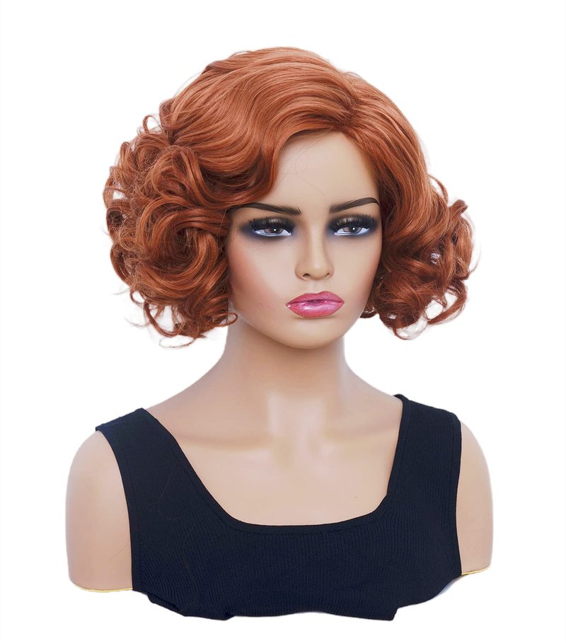 Gerulyss Short Copper Red Wavy Wigs for Women Auburn Curly Natural Synthetic Wig Ginger Middle Part Full Wig for Role Play,Halloween,Daily Use
