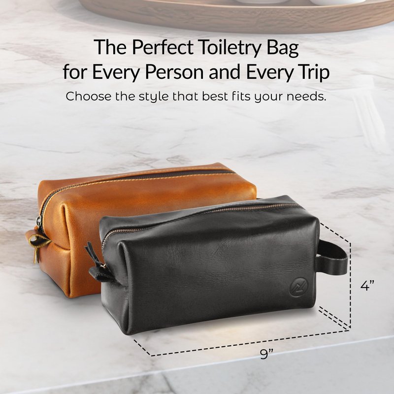 Northridge Leather Premium Leather Toiletry Bag For Men - Travel Bag, Shaving Kit Bag & Toiletry Organizer - Full Grain Leather (Single Zip, Brown)