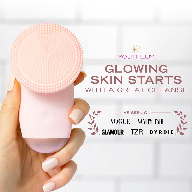 YOUTHLUX SoniGlow Silicone Face Scrubber/Facial Cleansing Brush – Electric Vibrating Skincare Scrubber Tool for Deep Pore Cleansing, Gentle Massage, Makeup Removal, Waterproof and Rechargeable (Pink)