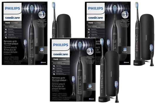 Philips Sonicare ExpertClean 7500 Black, Rechargeable Electric Power Toothbrush, HX9690/05 (Pack of 3)