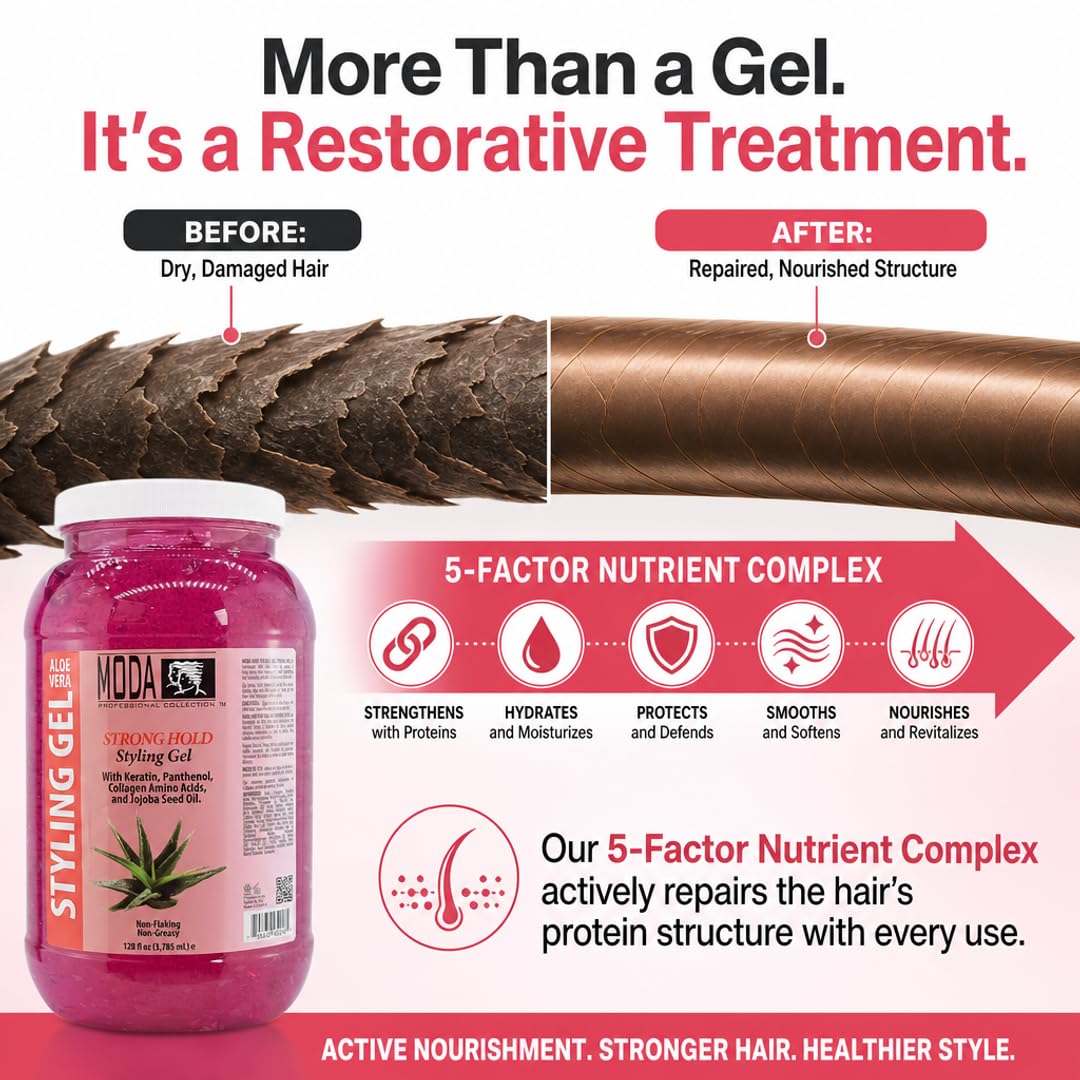 MODA Hair Styling Gel & Restorative Treatment – Alcohol-Free, Sulfate-Free, Paraben-Free | All-Day Hold for All Hair Types | Salon & Family Use | Cruelty-Free, Vegan, Made in USA | 128 oz