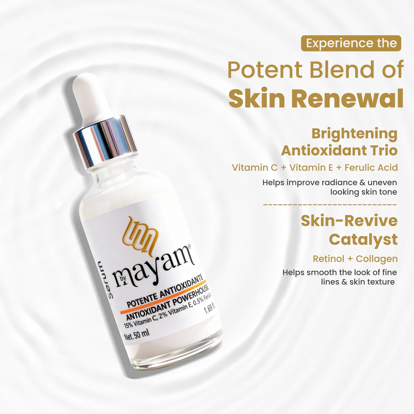 Mayam Beauty Vitamin C Serum for Face, C+E FERUGLOW Brightening Face Serum with 15% Vitamin C, Vitamin E & Ferulic Acid, Dark Spot & Radiance Serum – 50ml
