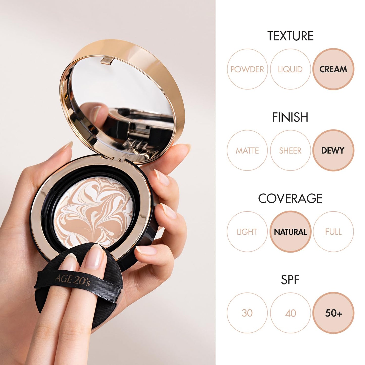 AGE20'S Signature Essence Pact SPF 50+ - Cream Foundation with Dewy Finish | 21N Vanilla | Natural Coverage