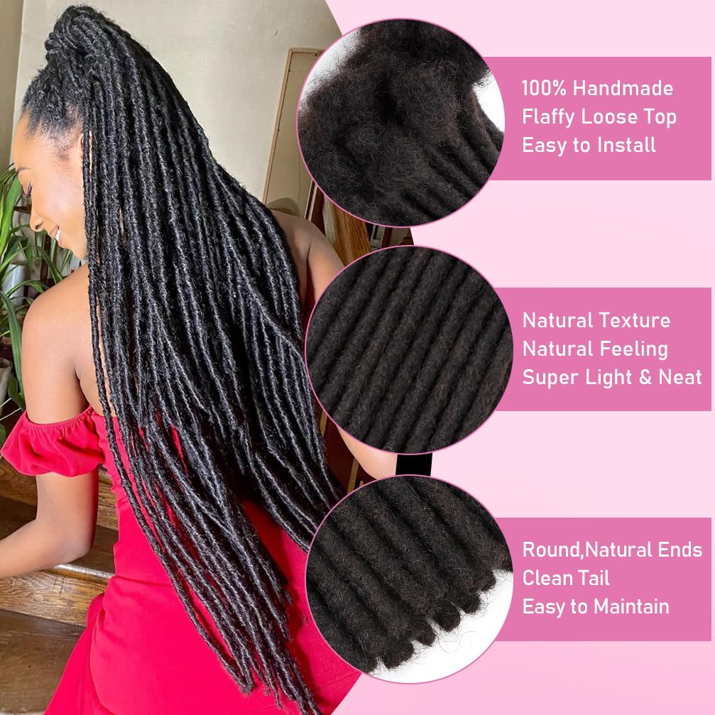 6 Inch 0.4cm Diameter Real Human Hair Thin Locs Extensions 30 Strands/Pack Handcrafted Permanent Dreadlocks Natural Soft Texture for Black Women & Men Styling