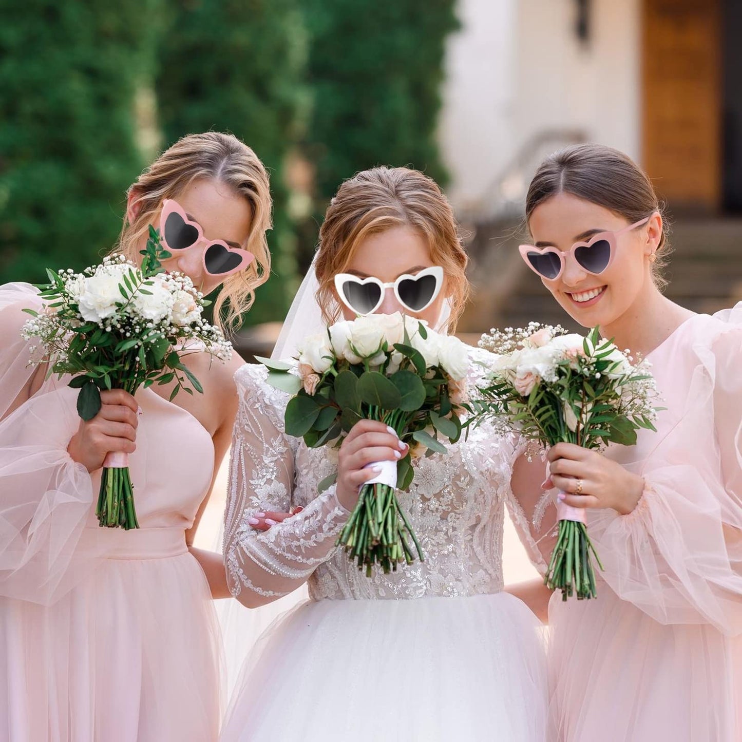 Loanzeg Bridesmaid Scrunchies Proposal Hair claws clips Set of 12 Bridal Shower heart sunglasses Gifts for Wedding Bachelorette Party Favors (32pcs Pink)