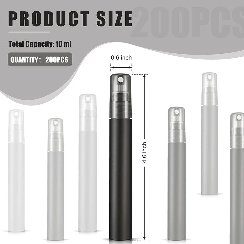 Mini Spray Bottles - 200 Pcs 10 ml Refillable Perfume Atomizers | Portable Frosted Fine Mist Sprayers for Travel