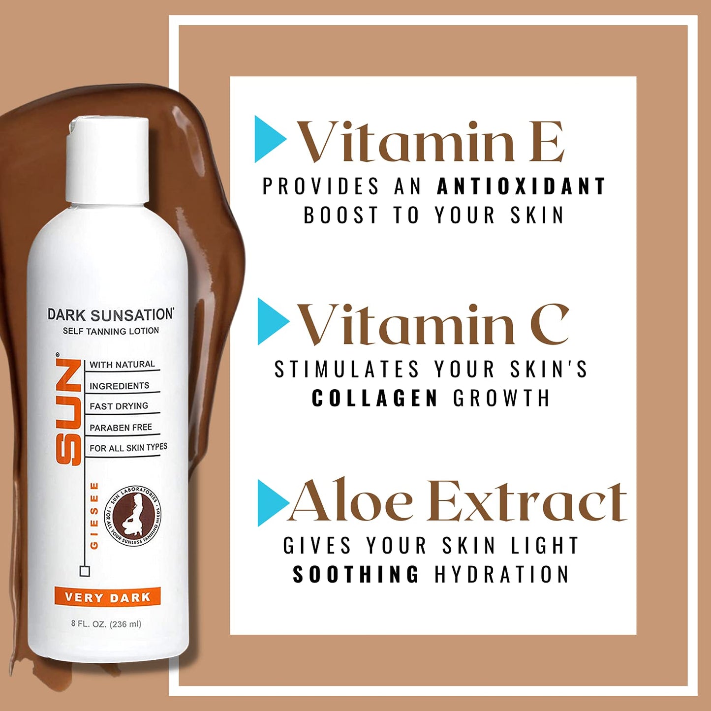 Sun Laboratories By Giesee Dark Sunsation Self-Tanning Lotion for - 2 Pack 8 oz | Ultra Dark Tanning Lotion, Natural Self Tanner, Non-Toxic Tanning Bed Lotion, Face Tanner, Sunless Tanner