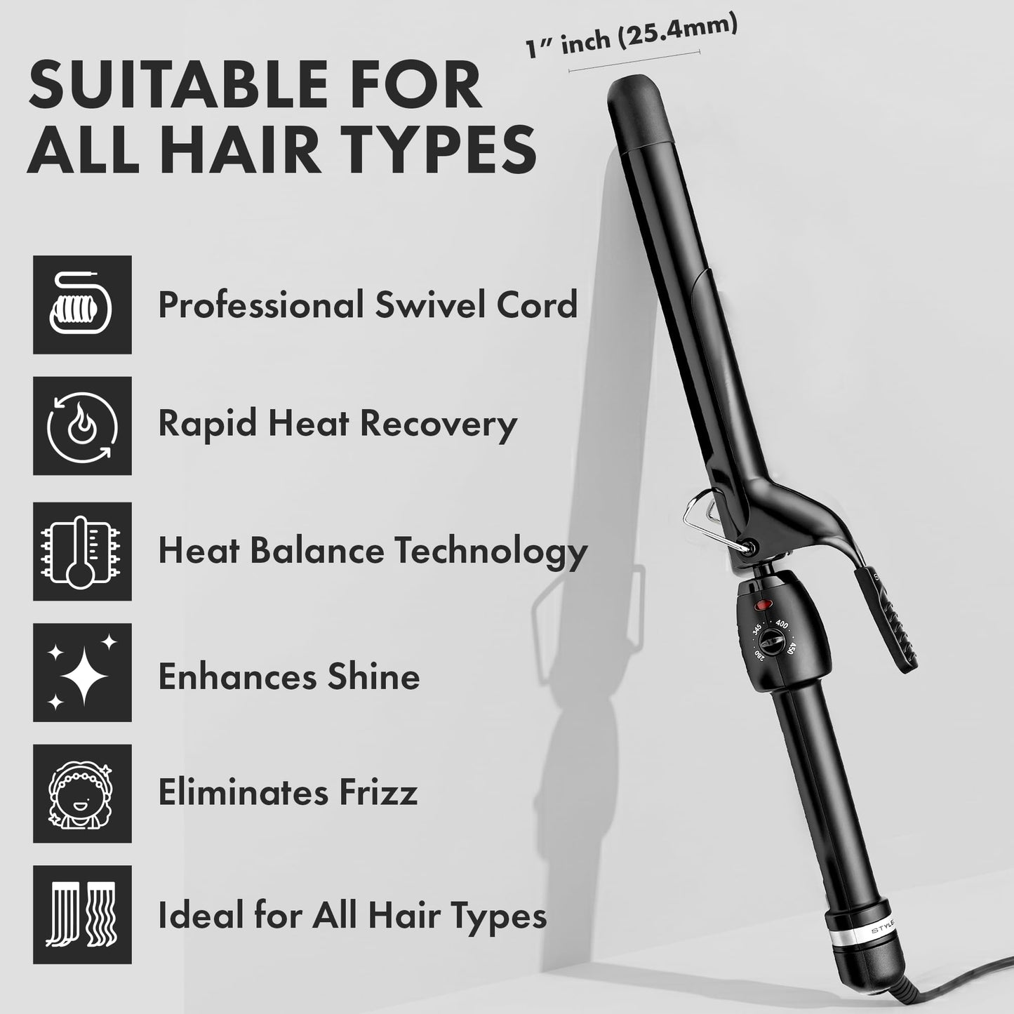 StyleCraft Stay-Temp Black Gold Ceramic Extended Barrel Curling Iron (1-inch)