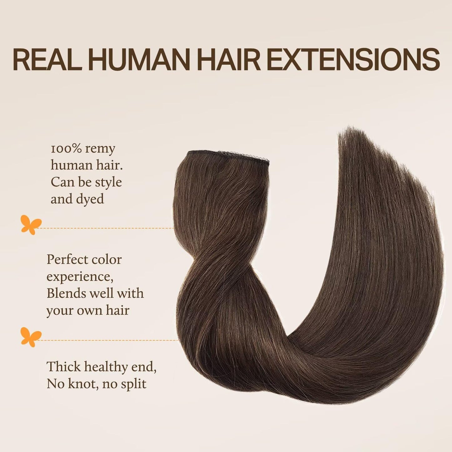 DOORES Wire Hair Extensions Chocolate Brown 14 Inch 75 g Remy Human Wire Hair Extensions Invisible Transparent Line Adjustable Hairpieces Secret Straight