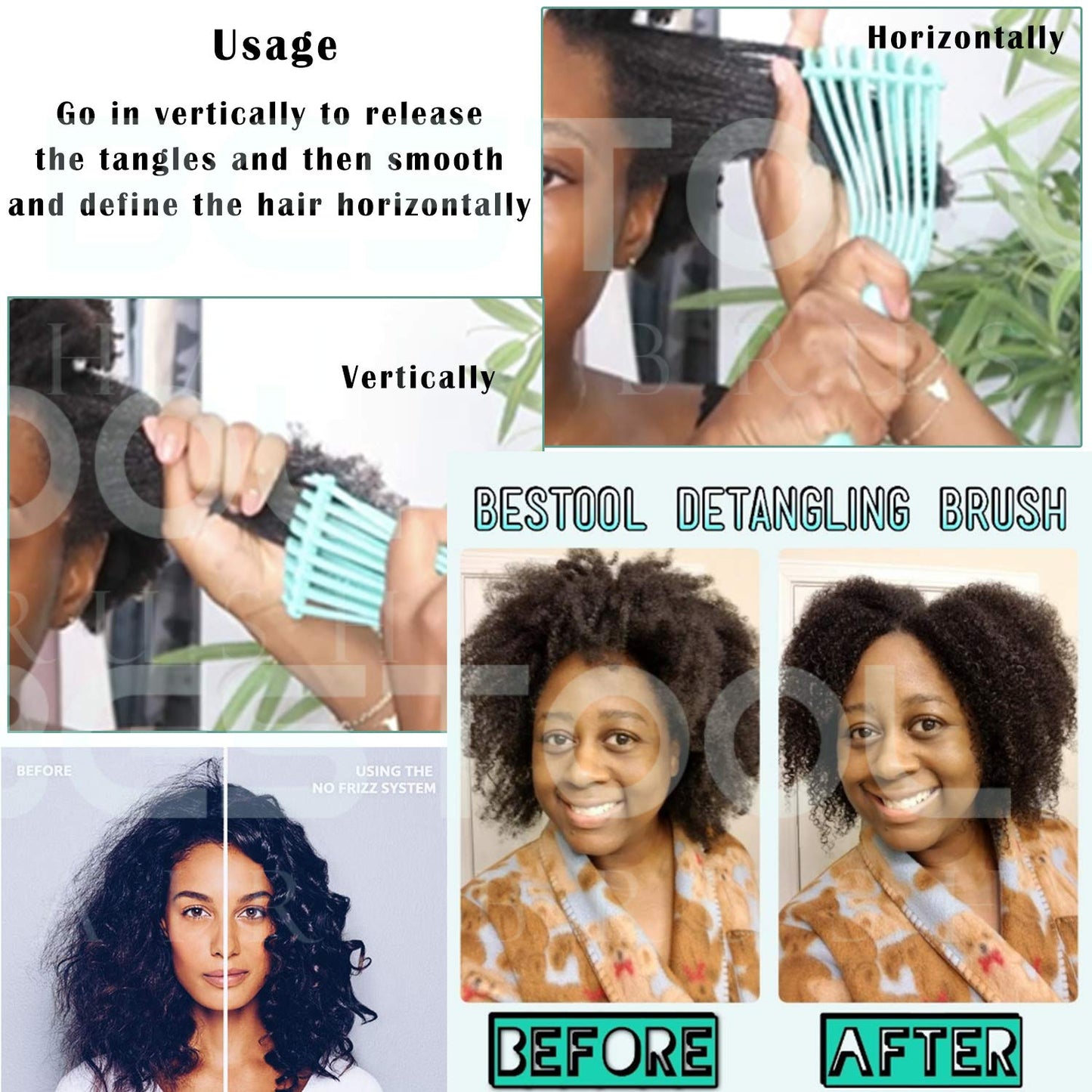 BESTOOL Detangling Brush for Natural Hair-Detangler for Afro America 3a to 4c Kinky Wavy, Curly, Coily Hair, Detangle Easily with Wet/Dry, Apply Conditioner/Oil