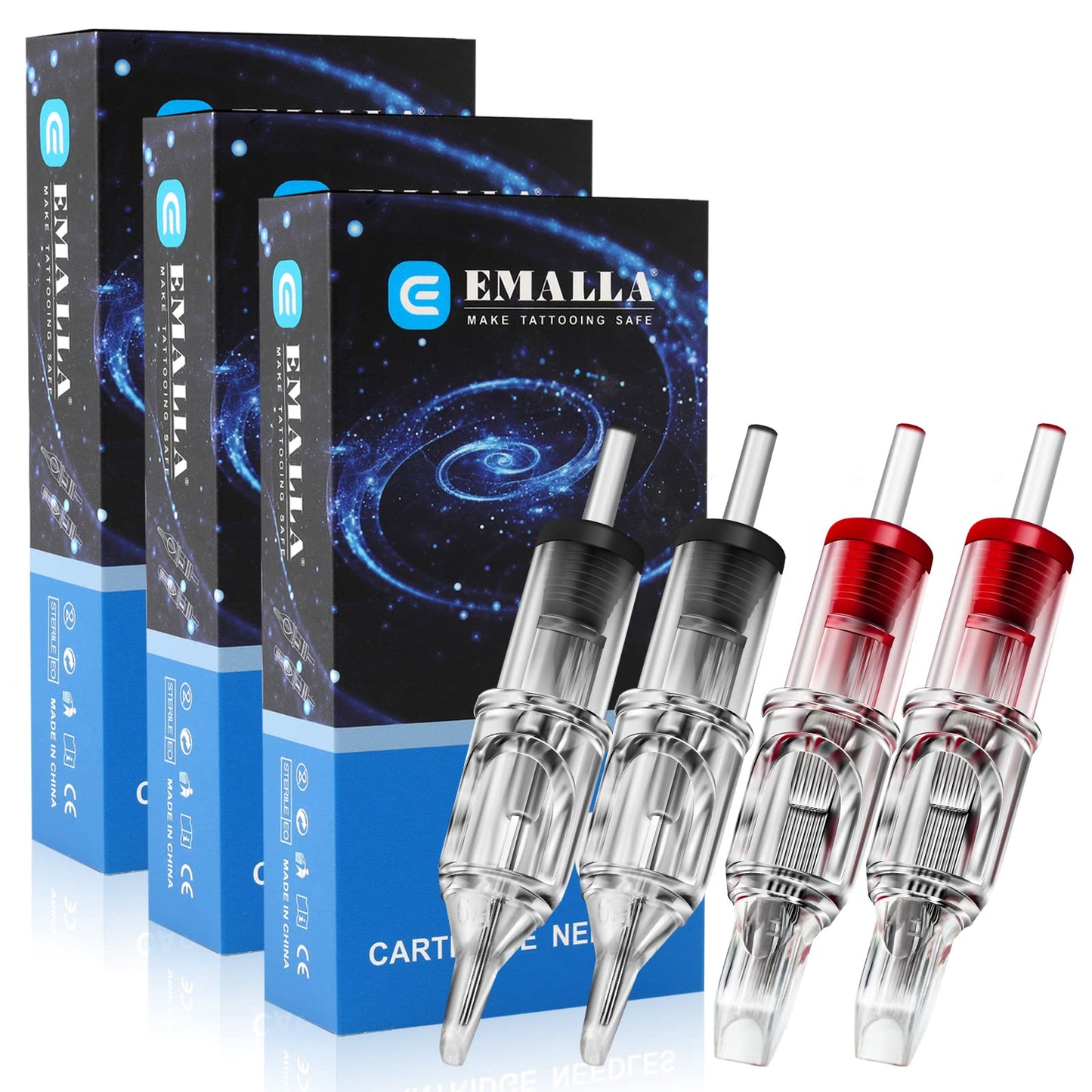 Emalla Tattoo Cartridge Needles - 60Pcs Mixed Size #10 3RL 5RL 7RL 9RL 11RL 14RL #12 5RM 7RM 9RM 11RM 13RM 15RM Round Line Magnum Tattoo Machine Needle Standard Cartridge Needles for Tattoo Kit