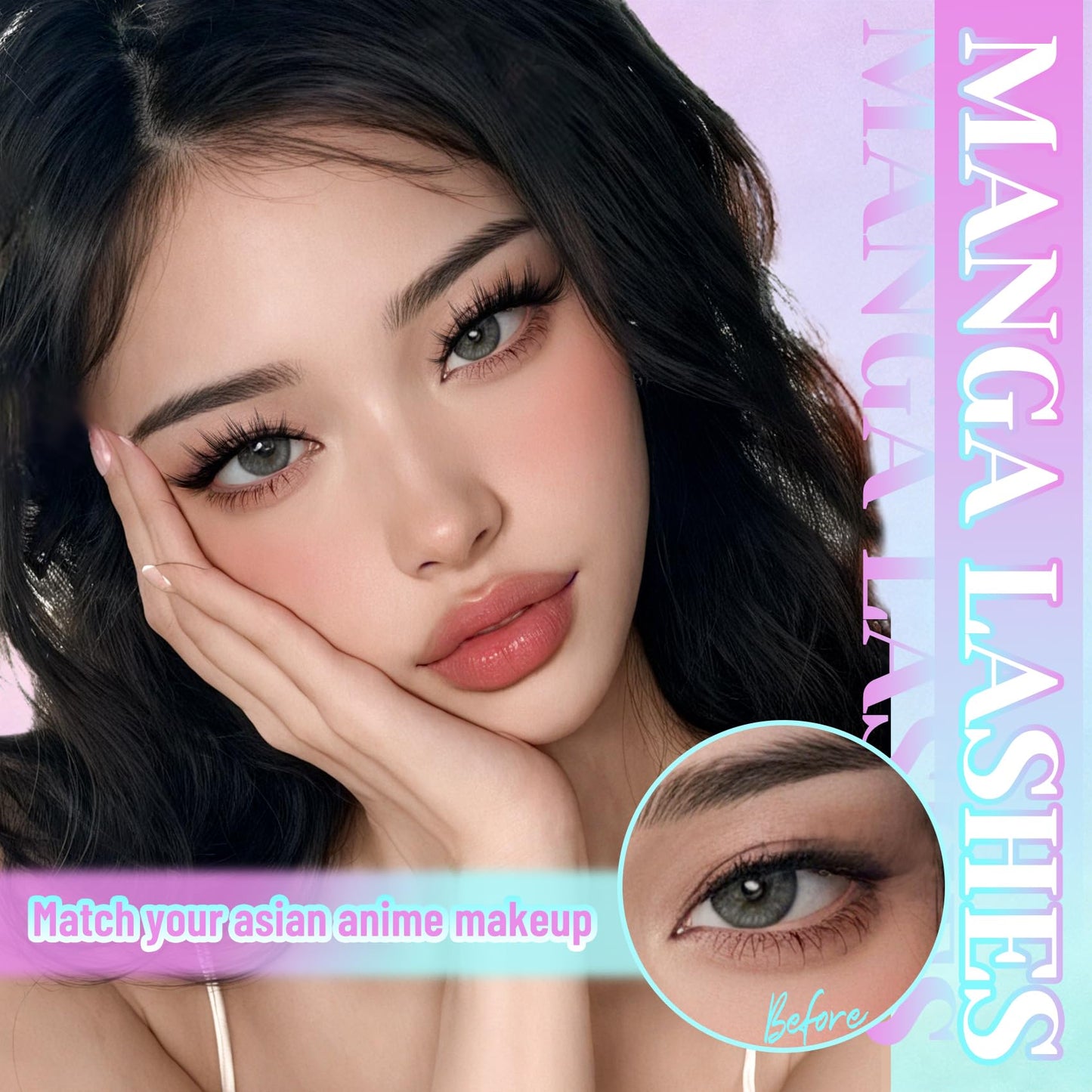 Losha Lashes Fluffy Manga Lashes 8D Volume Spiky Anime False Eyelashes 8 Pairs Soft Asian Eye Lashes Pack (Pop)
