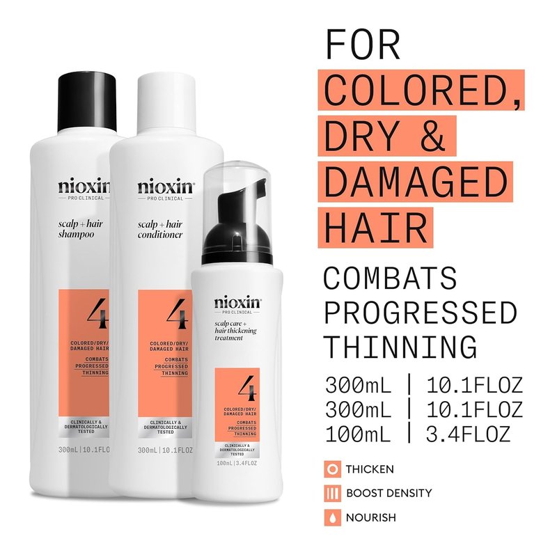 Nioxin System Kit 4 - Thicker & Stronger Hair Treatment | 3-Month Supply + Diamax Hair Thickening Treatment