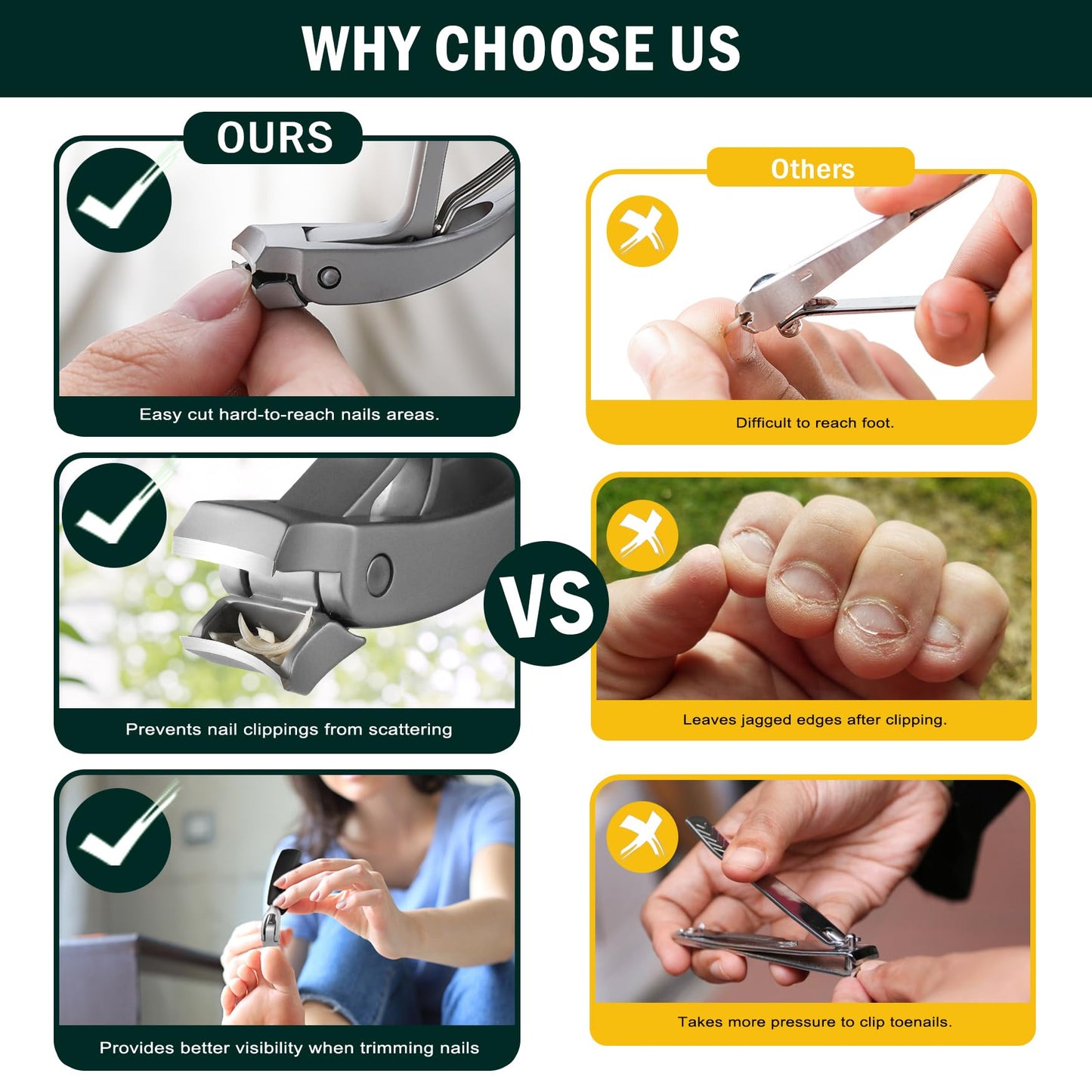 FVION Innovative Angled Head Toenail Clippers, Professional Ingrown Toe Nail Clippers for Thick Nails Seniors, Slanted Nail Clippers with Catcher, Pedicure Toenail Cutters Toenail Scissors