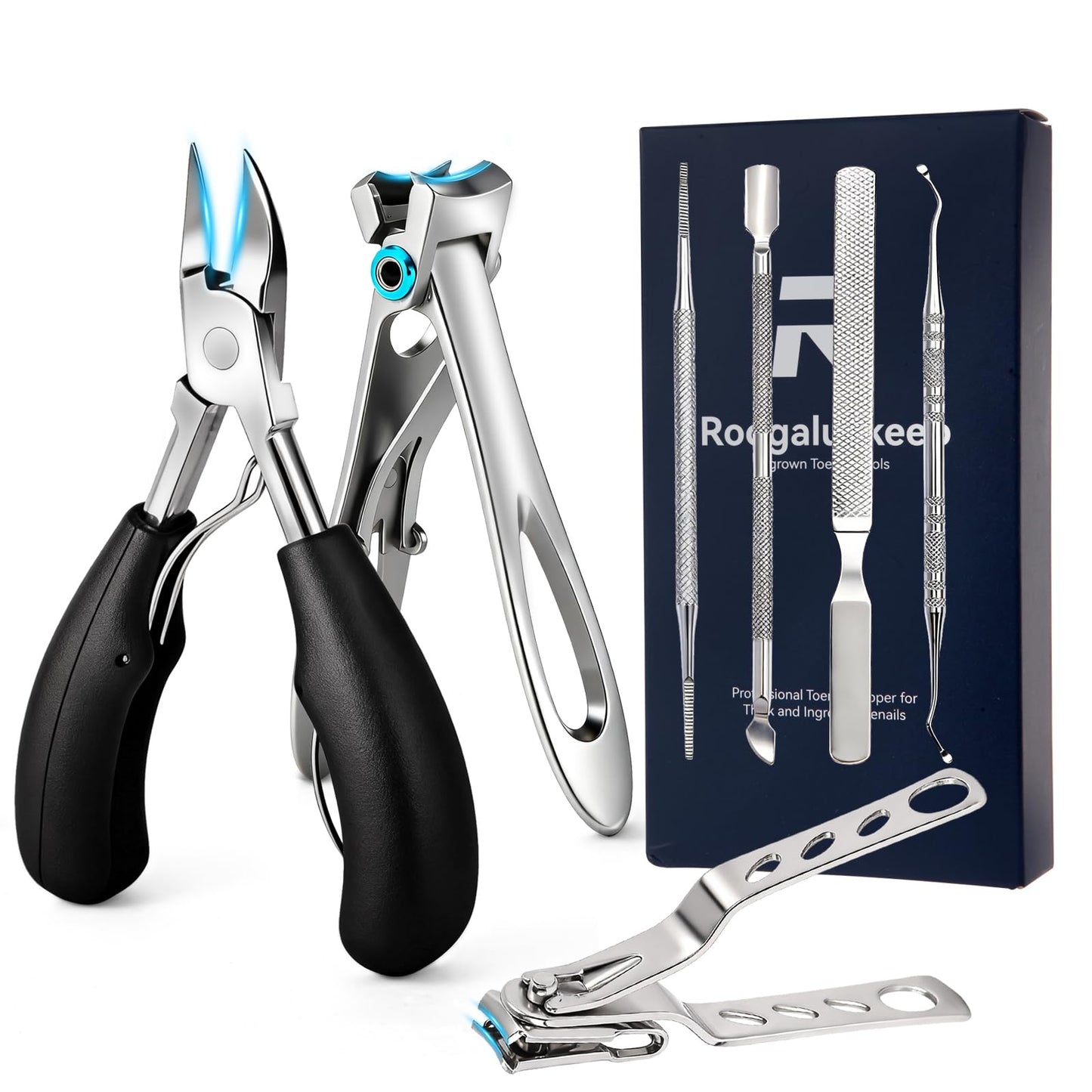 7-Piece Professional Stainless Steel Ingrown Toenail Removal Kit, Ingrown Toenail Treatment Set, Toenail Clippers for Thick Toenails, Heavy Duty Nail Clippers Tools for Adult Seniors Home Foot Care