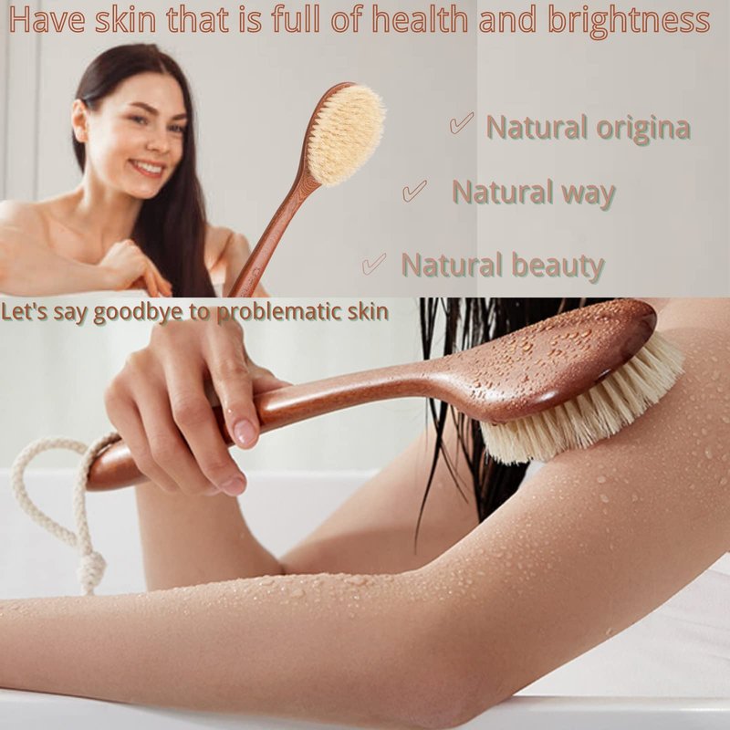 Focused on the Bathing Experience with Dry Brushing Body Brush, Long Wooden Handle with Back Scrubber,Shower Brush for exfoliator Skin and Remove Dead Skin Cells,for Advanced Users Dry Body Brush