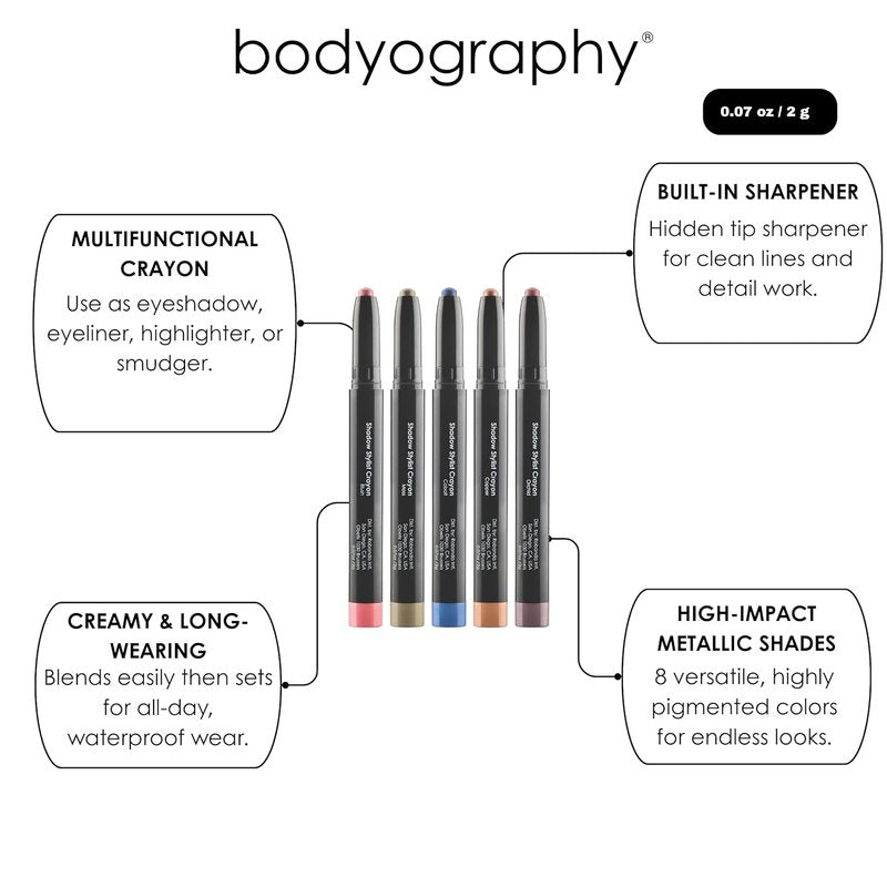 Bodyography Shadow Stylist Crayon - Long-Wear Cream Eyeshadow Stick | Waterproof, Blendable Matte & Shimmer Shades | Aglow Metallic Champagne