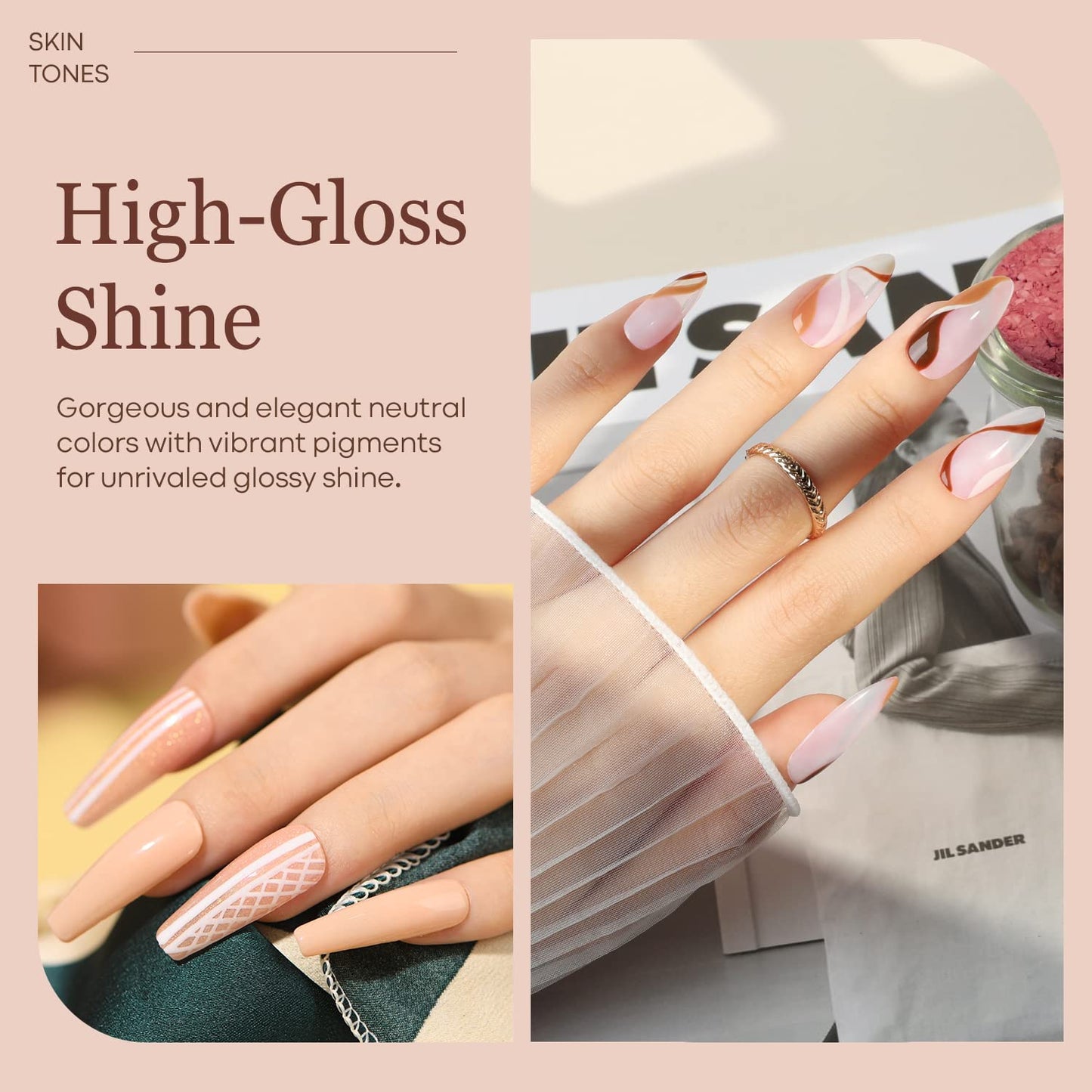 modelones Gel Nail Polish Kit -6 Colors Nude Pink Milky White Gel Polish Set Skin Tones Neutral Brown Soak Off Gel Nail Kit Manicure DIY Nail Art Salon Home Gift