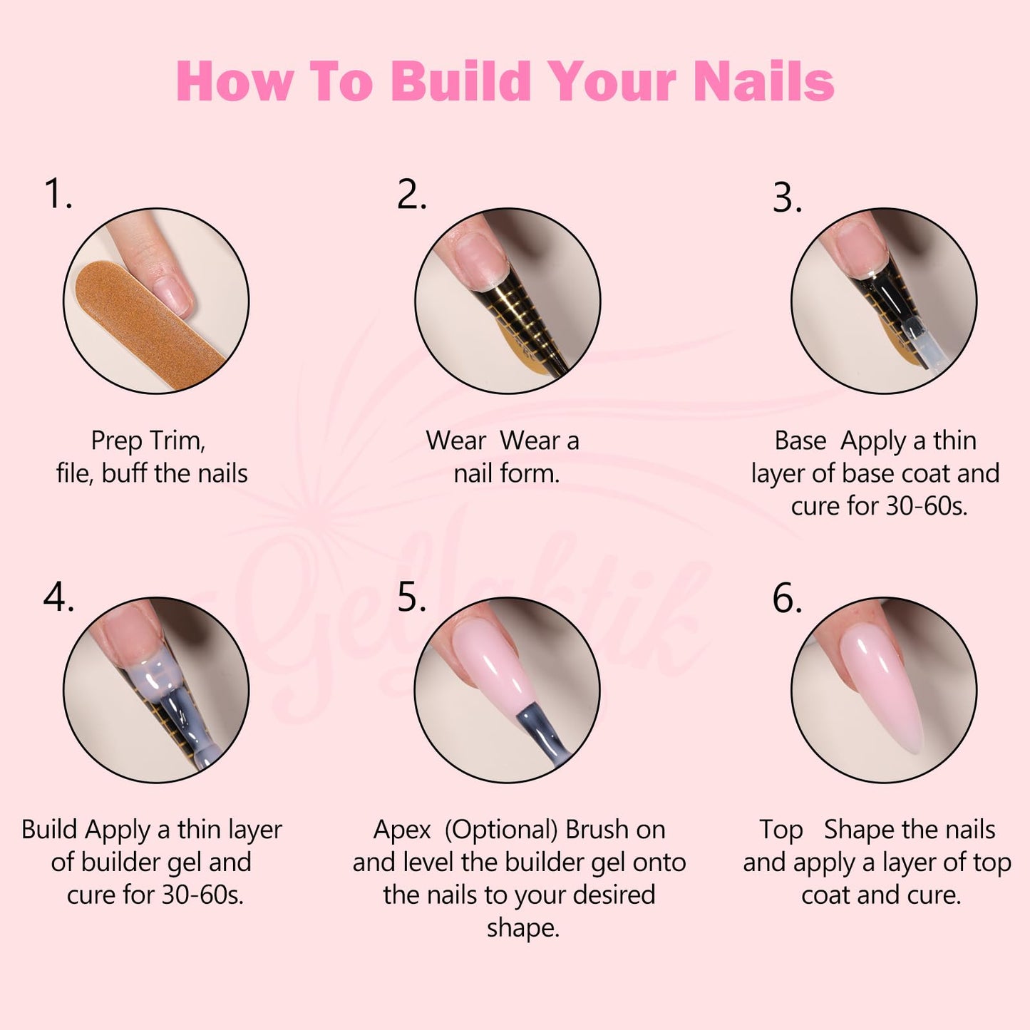 GELLAKTIK Builder Gel for Nails, 15ml 7 in 1 Builder Gel Nail Polish, LED Lamp Cured for Clear Rubber Base & Strengthener Extensions, Thickening, Repair, Salon-Quality DIY Manicure (Pink)