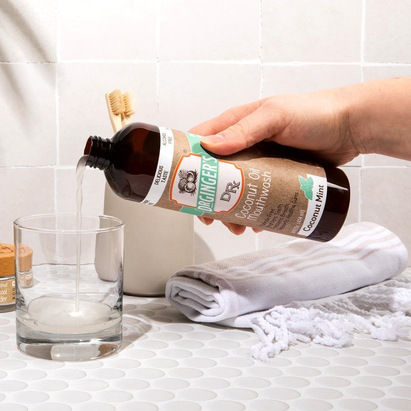 Dr. Ginger’s Coconut Oil Pulling Mouthwash - Alcohol Free, Mint Flavor | 14 fl oz, 2-Pack - Fluoride Free, All-Natural with Xylitol