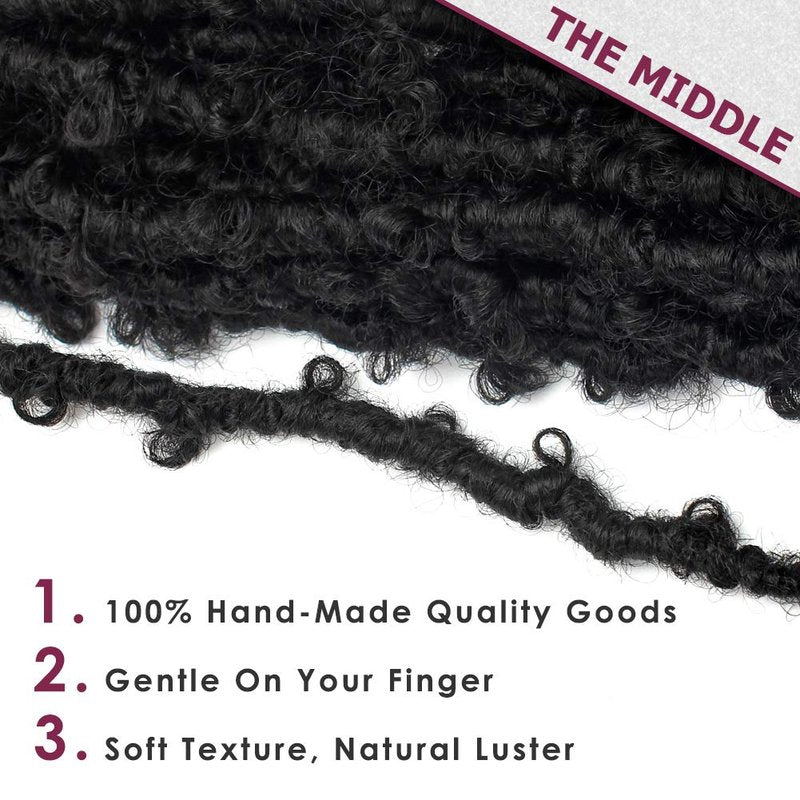 Niseyo 14 Inch Butterfly Locs Crochet Hair 6 Packs Pre Looped Handmade Black Distressed Faux Locs Crochet Braids (1B)