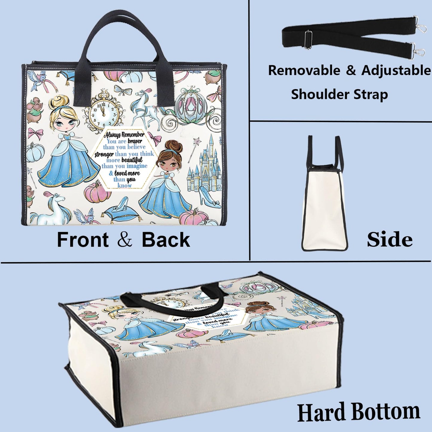 WZMPA Magical Princess Cosmetic Bag Scullery Maid Fans Gift You Are Braver Stronger Beautiful Than You Know Makeup Zipper Pouch Bag (Princess C -TB)