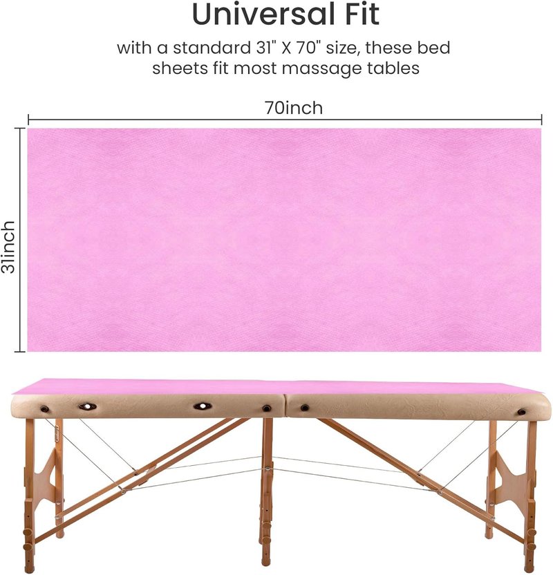 Massage Table Sheets - 50 PCS Pink Disposable Covers for Spa & Salon | Soft, Hygienic, 31'' x 70''
