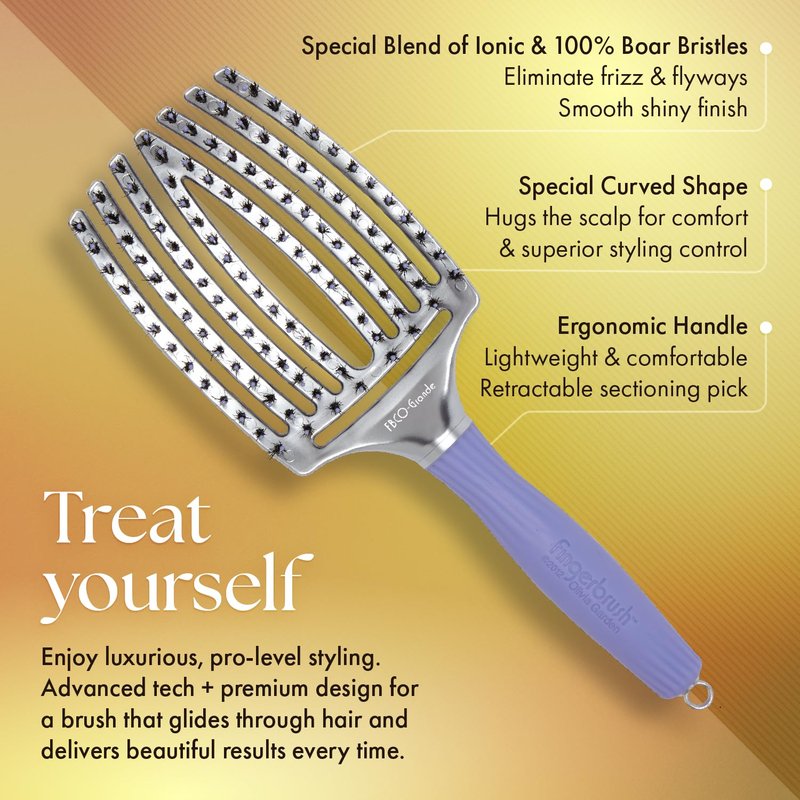 Olivia Garden Fingerbrush Combo Curved and Vented Paddle Brush for Blow Drying - Ionic and 100% Boar Bristles - For All Hair Types, Grande