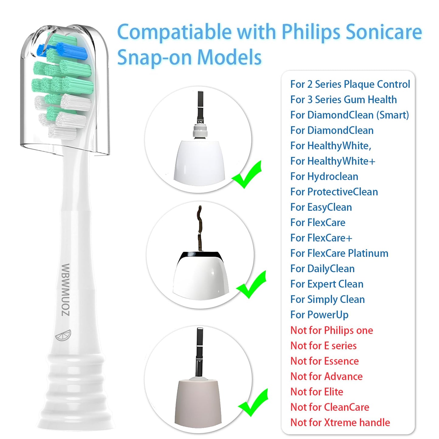Replacement Toothbrush Heads Compatible with Philips Sonicare Snap-on Electric Brush Heads C2 C1, 6 Pack