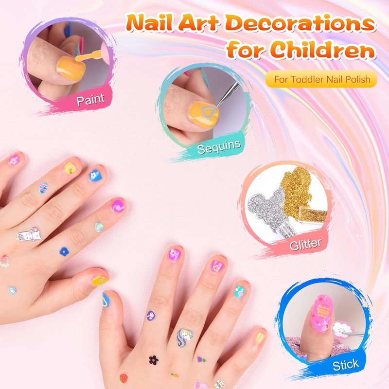 Kids Non-Toxic Nail Polish Set - Water-Based Peel Off Quick Dry 6 Colors | Perfect Birthday Gift for Ages 3+