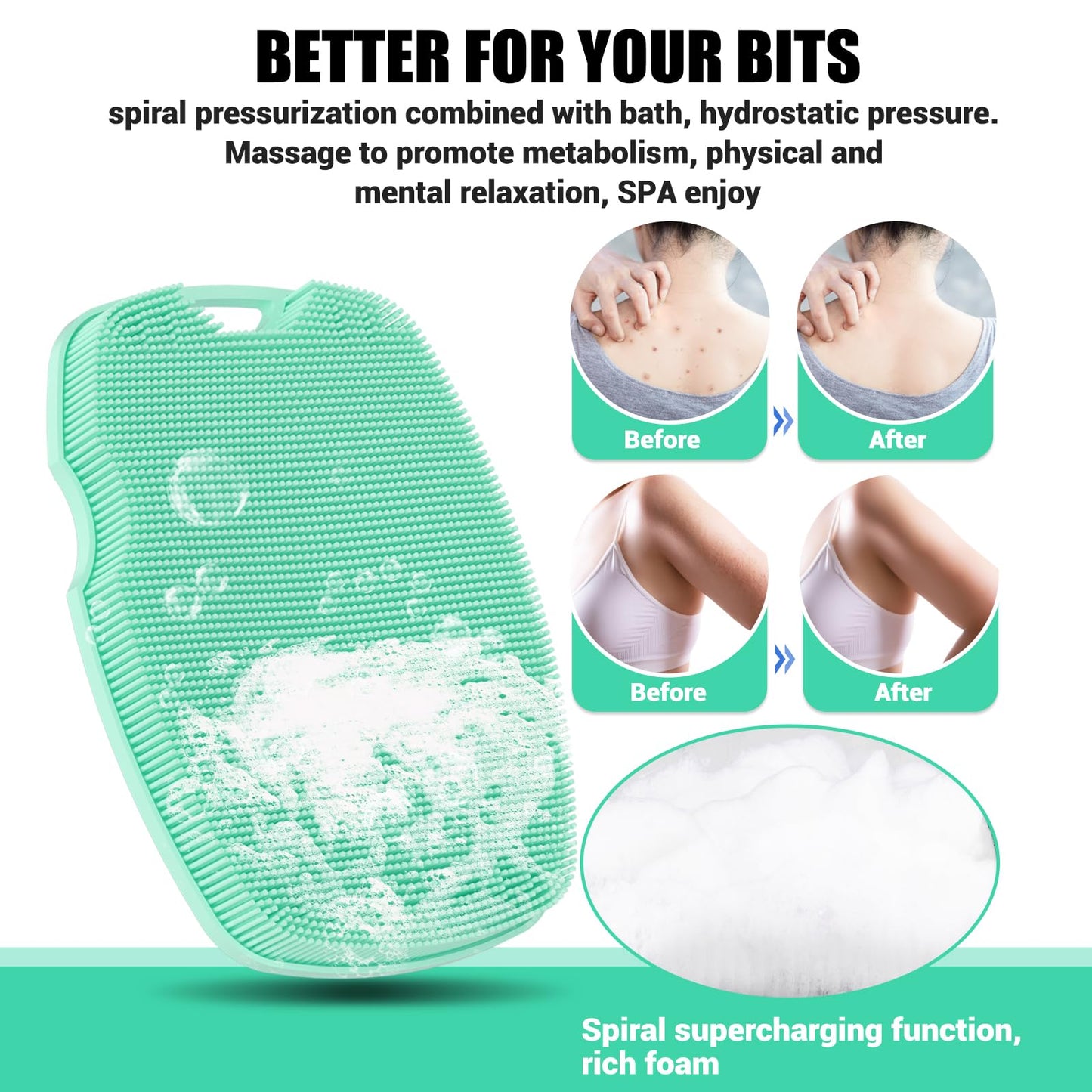Canroom Silicone Body Scrubber - Anti Zinc Infused-Highly Elastic Bristles Exfoliating Body Scrubber for Shower Body,Cellulite Reduction,Blood Circulation - Green