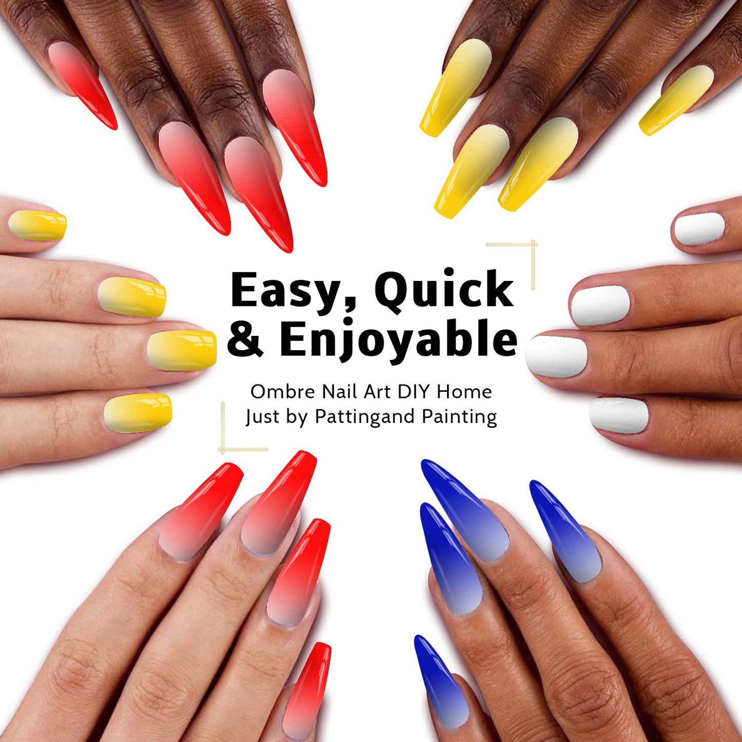 Ombre Nail Gel Set - 9 Colors Sponge Pat Paint for Floral Nail Art, No Wipe, UV/LED Curing