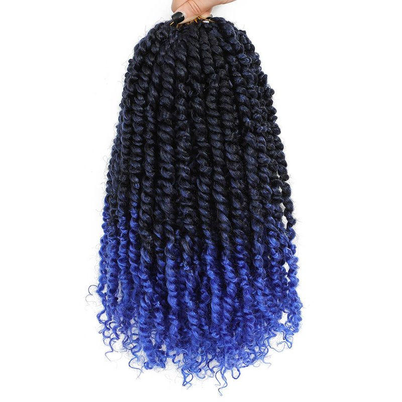 Bestlove Blue Pre-twisted Passion Twist Crochet Hair 14 Inch 8 Packs Pre-looped Bohemian Curly End Synthetic Braiding Hair Extensions, Low Temperature Soft Twist Braids for Black Women (T1B/Blue)