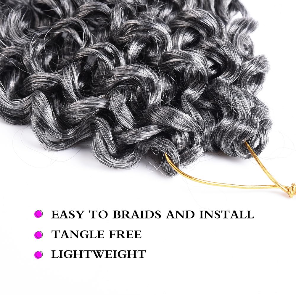 Silke Grey Curly Gogo Curl Ocean Wave Crochet Braids Hair 6 Pack Water Wave Hair Extensions For Women (14inch,Tgrey)