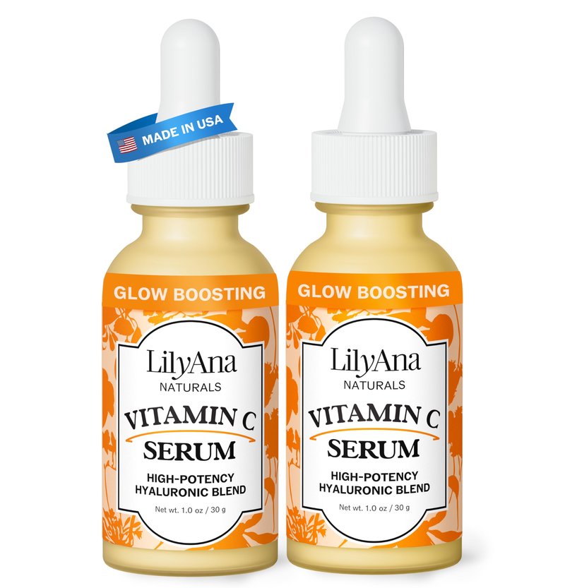 LilyAna Naturals Vitamin C Serum for Face - with Hyaluronic Acid and Vitamin E, Anti Aging Serum, Reduces Age Spots and Sun Damage, Promotes Collagen and Elastin (Double Pack)