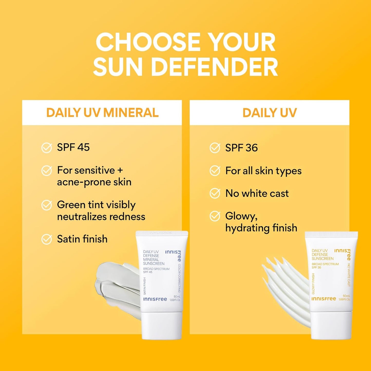 Innisfree Daily UV Defense Sunscreen SPF 50+ | Lightweight, Hydrating Korean Face Sunscreen with Invisible Finish