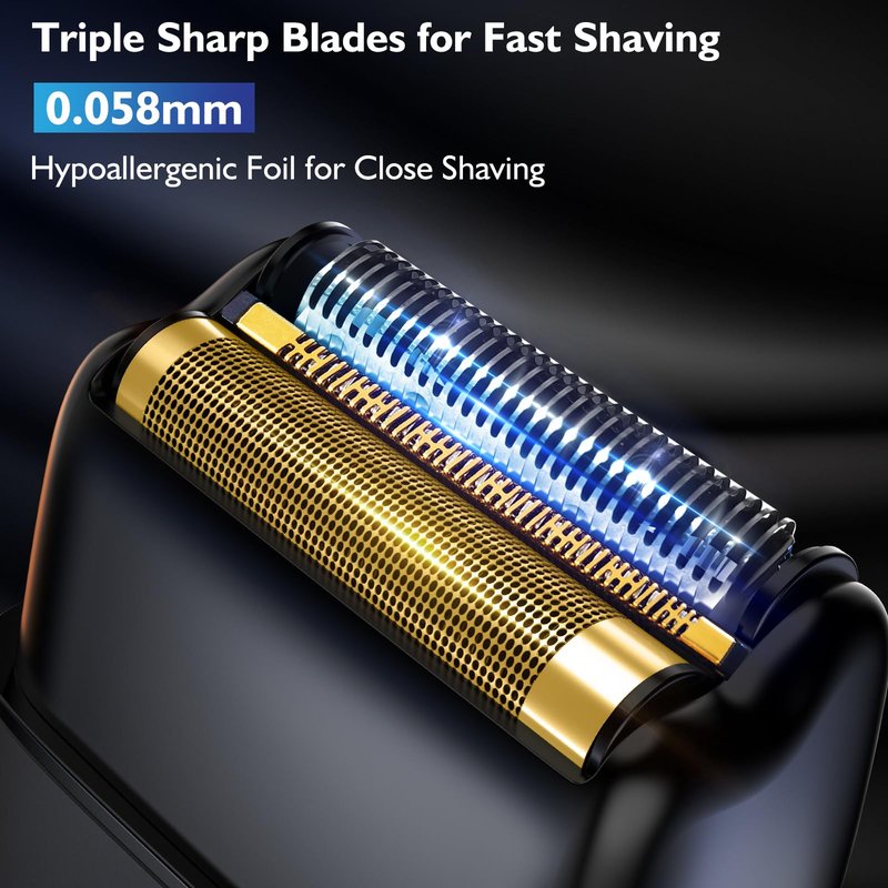 Electric Razor for Men Face, Electric Shavers for Men, Foil Shaver with 3 Adjustable Speeds, Rechargeable Waterproof Close Shave Trimmer with LED Display for Face/Beard/Head (Dark Black)