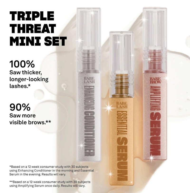 Babe Original Triple Threat Mini Set - Lash Serum & Brow Amplifier | 1 mL, 3 Pack
