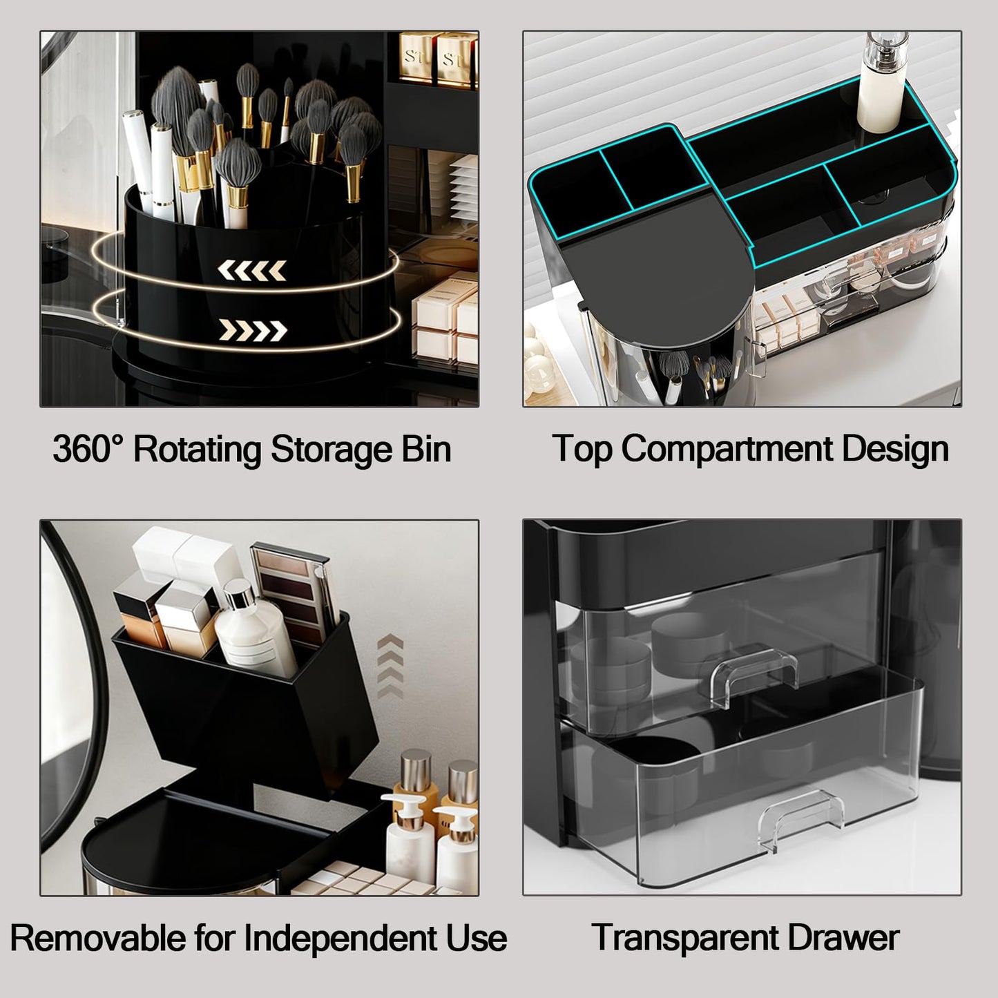 Makeup Storage Box Mesh, Makeup Organizer For Vanity, Cosmetic Display Cases With Transparent Cover, Drawers, Dustproof, Portable Handle, For Vanity, Dresser, Countertop (Blak)