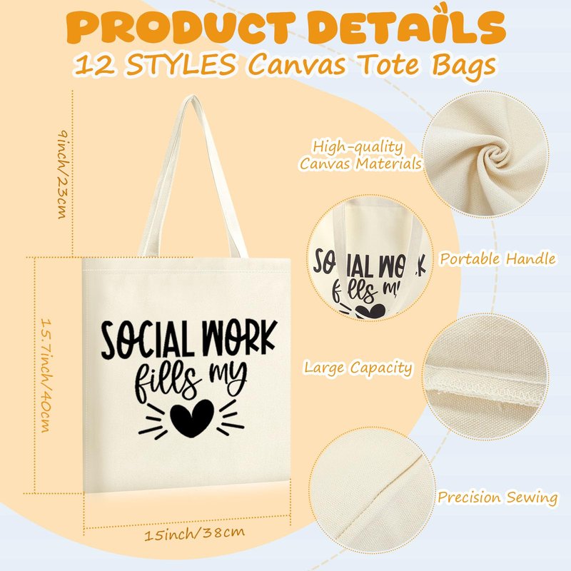 Paterr 24 Pcs Social Worker Appreciation Gifts for Women Social Worker Bags with Handle Reusable Canvas Makeup Bags(Stylish)