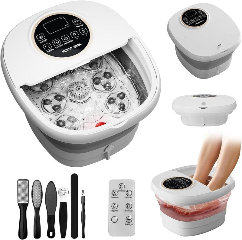 Olixie Electric Pedicure Foot Spa with Bubble and Heat,Collapsible Foot Soaking Tub with Remote Control,Pedicure Tools for Feet and Automatic Foot Massager,Foot Bath Soak Tub