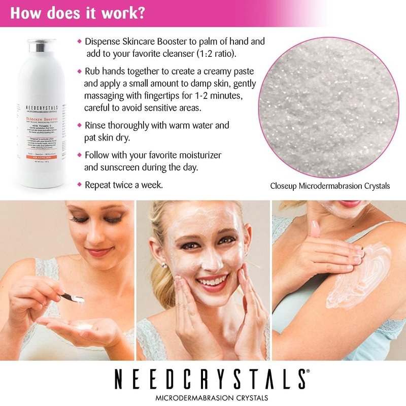 NeedCrystals Microdermabrasion Crystals, DIY Face Scrub with Vitamin C. Natural Facial Exfoliator for Dull or Dry Skin Improves Wrinkles, Anti-Aging, Skin Texture & Brightening. 8 oz