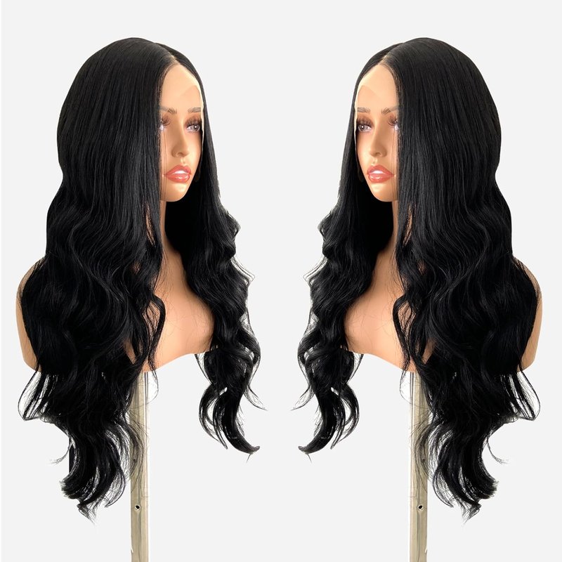Glueless 13x4 HD Lace Front Wig - Pre-Plucked Long Wavy Style for Black Women | 26-Inch 1B Black