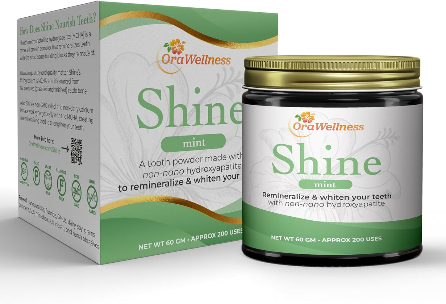 OraWellness Shine Tooth Powder - Remineralizing Mint Formula for Natural Teeth Whitening | Fluoride-Free, Microcrystalline Hydroxyapatite