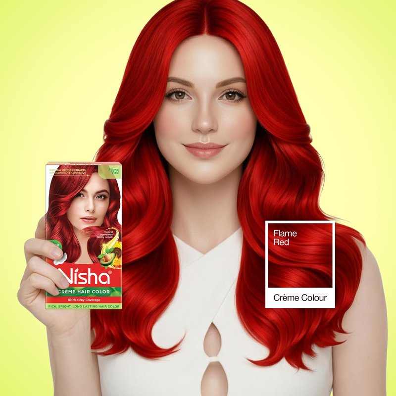 Nisha Creme Hair Color Flame Red Hair Dye Permanent Red Hair Colour 5.07 fl oz, Pack of 3