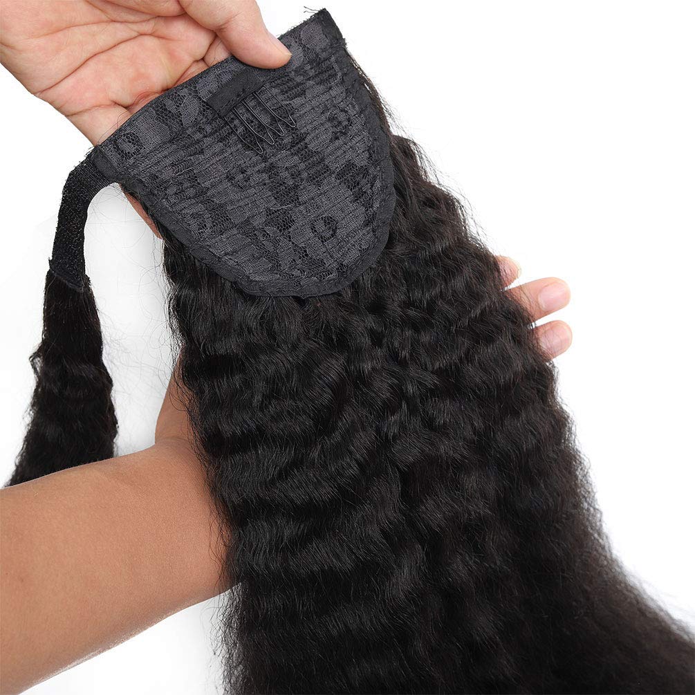 Ponytail Extensions Human Hair Kinky Straight Clip in Ponytail Extensions Natural Black Magic Paste Ponytail Brazilian Wrap Around Pony Hair Extensions Remy Human Hair 20 Inch